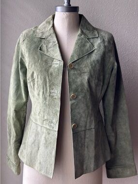 Vintage Brandon Thomas Sage Green Suede 100% Leather Blazer Jacket